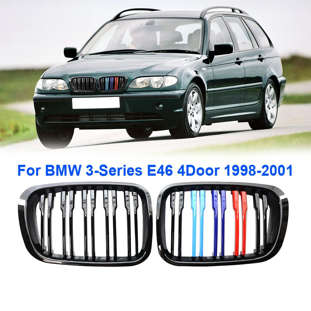 Parrilla delantera doble slat negro brillante para BMW Serie 3 E46 (1998–2001, 4 puertas)