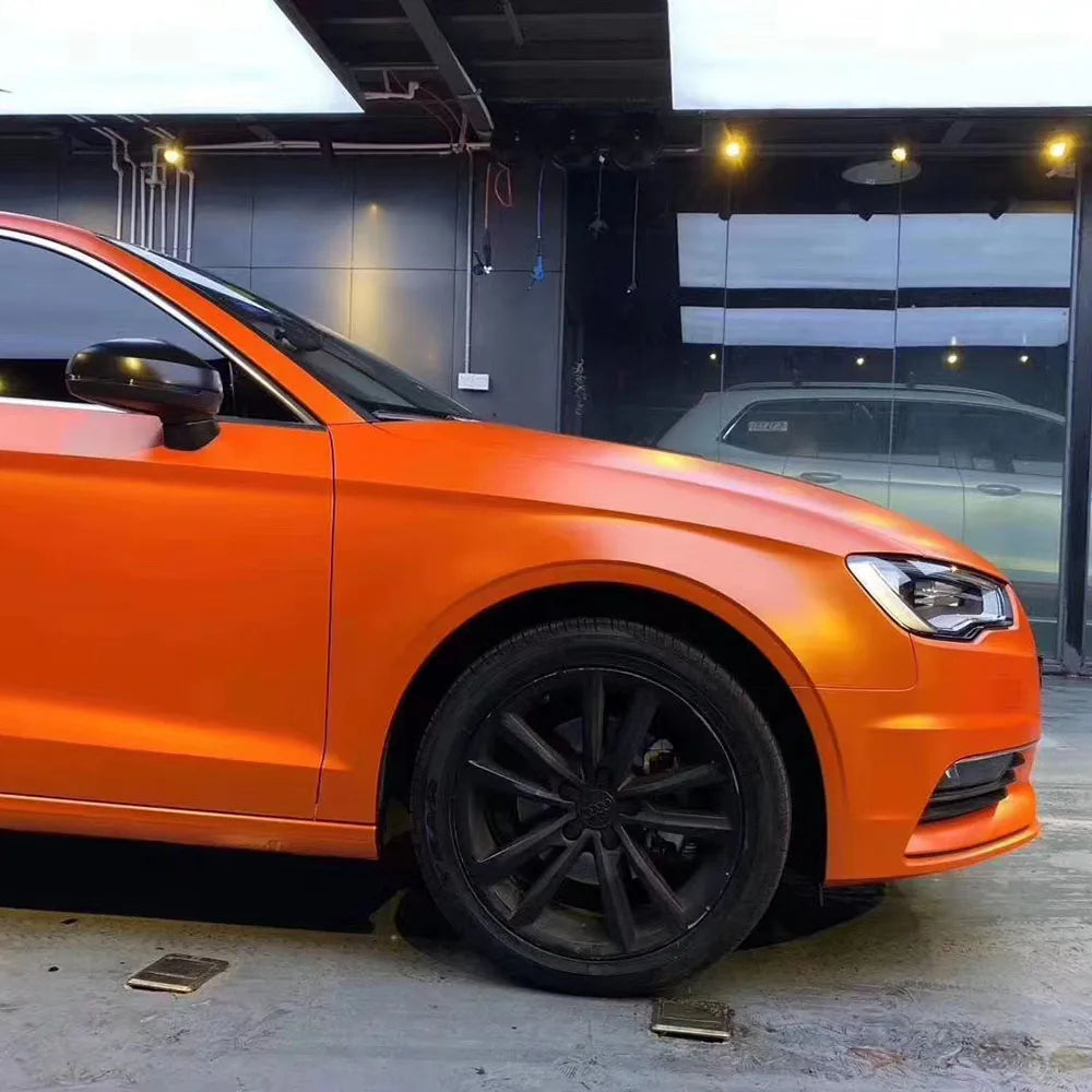 Vinilo adhesivo satinado metálico color naranja (17 m × 1,52 m)